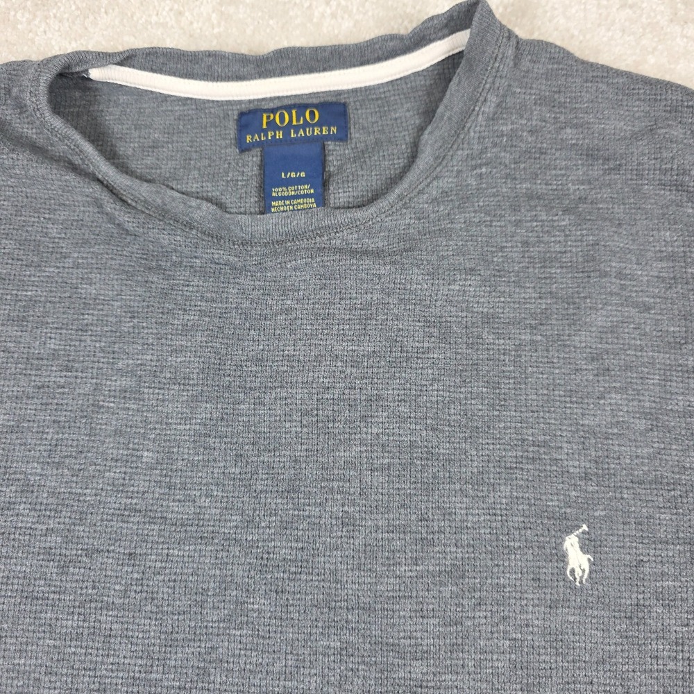 Polo Ralph Lauren T-Shirt Mens L Gray Waffle Knit Thermal Long Sleeve Classic